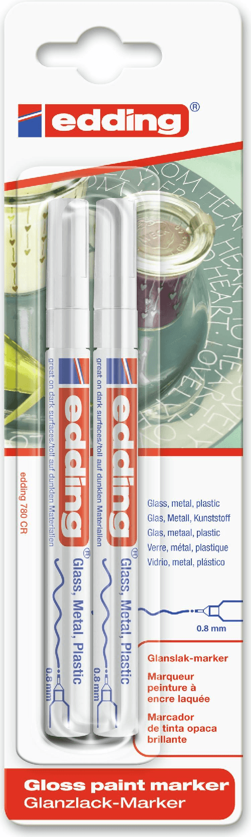 Edding 780 - Wei - Mehrfarbig - Rundspitze - 0,8 mm - Glas - Metall - Kunststoff - 2 St¼ck(e) (4-780-2