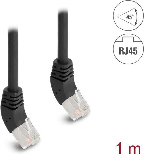 Delock Cavo di rete RJ45 Cat.6A S/FTP angolato a 45 ° verso l'alto 1 m nero