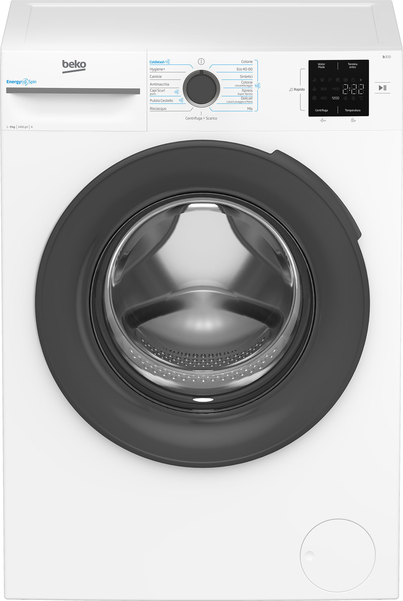 Beko BMWU3941A Lavatrice 9 Kg Classe A Profondita' 55 cm Centrifuga 1400 giri Inverter Vapore EnergySpin colore Bianco Beko b300 BMWU3941A: Lavatrice