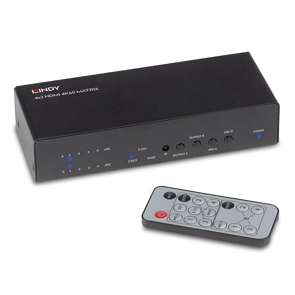 Lindy SWITCH MATRICE LINDY HDMI 4K60, 4x2 - fino a 4K 60Hz e HDR - 38084 Lindy 38084 interruttore a matrice Commutatore a matrice AV