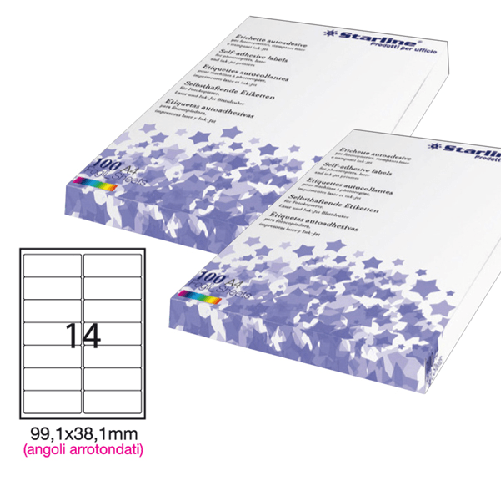 STARLINE Etichetta adesiva bianca 100fg A4 99,1x38,1mm (14et/fg) angoli tondi STARLINE