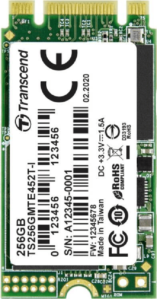 Transcend MTE452T-I - SSD - 256 GB - interno - M.2 2242 (a doppia faccia) (M.2 2242 (a doppia faccia)) - PCIe 3.1 x2 (NV Transcend MTE452T-I 256 GB M.