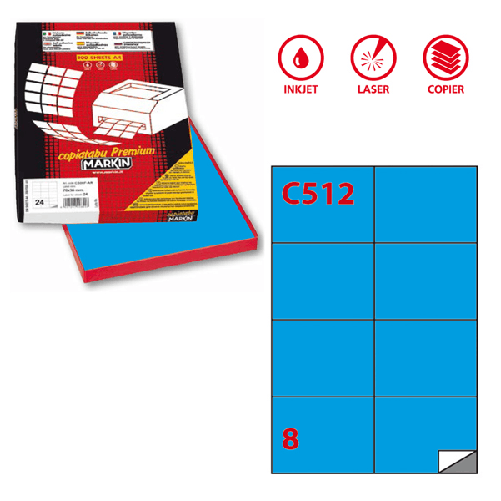 MARKIN Etichetta adesiva C/512 blu 100fg A4 105x74,25mm (8et/fg) Markin