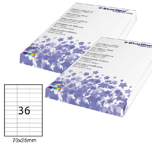 Etichetta adesiva bianca 100fg A4 70x25mm (36et/fg) STARLINE