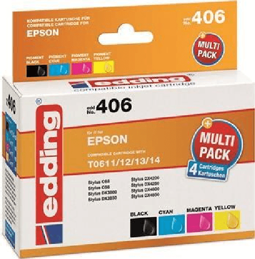 Edding cartucce per stampante edding EDD-614 nero, ciano, magenta, giallo compatibili con EPSON 502XL/T02W64, set da 4 Edding EDD-614 cartuccia d'inch