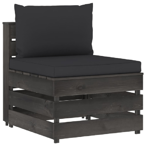VidaXL Divano Centrale Modulare con Cuscini in Legno Impregnato Grigio VidaXL 3068127 panca da esterno Legno