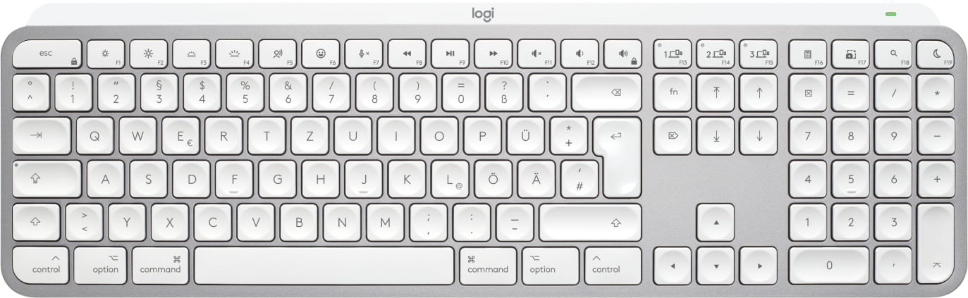 Logitech MX Keys S for Mac tastiera Ufficio RF senza fili + Bluetooth QWERTZ Tedesco Alluminio, Bianco