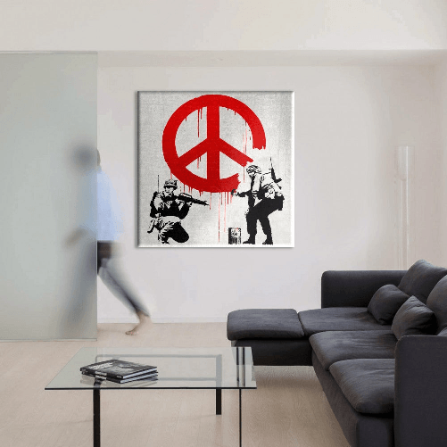 BANKSY - CND SOLDIERS - Quadro Canvas su telaio in legno 100x100 cm