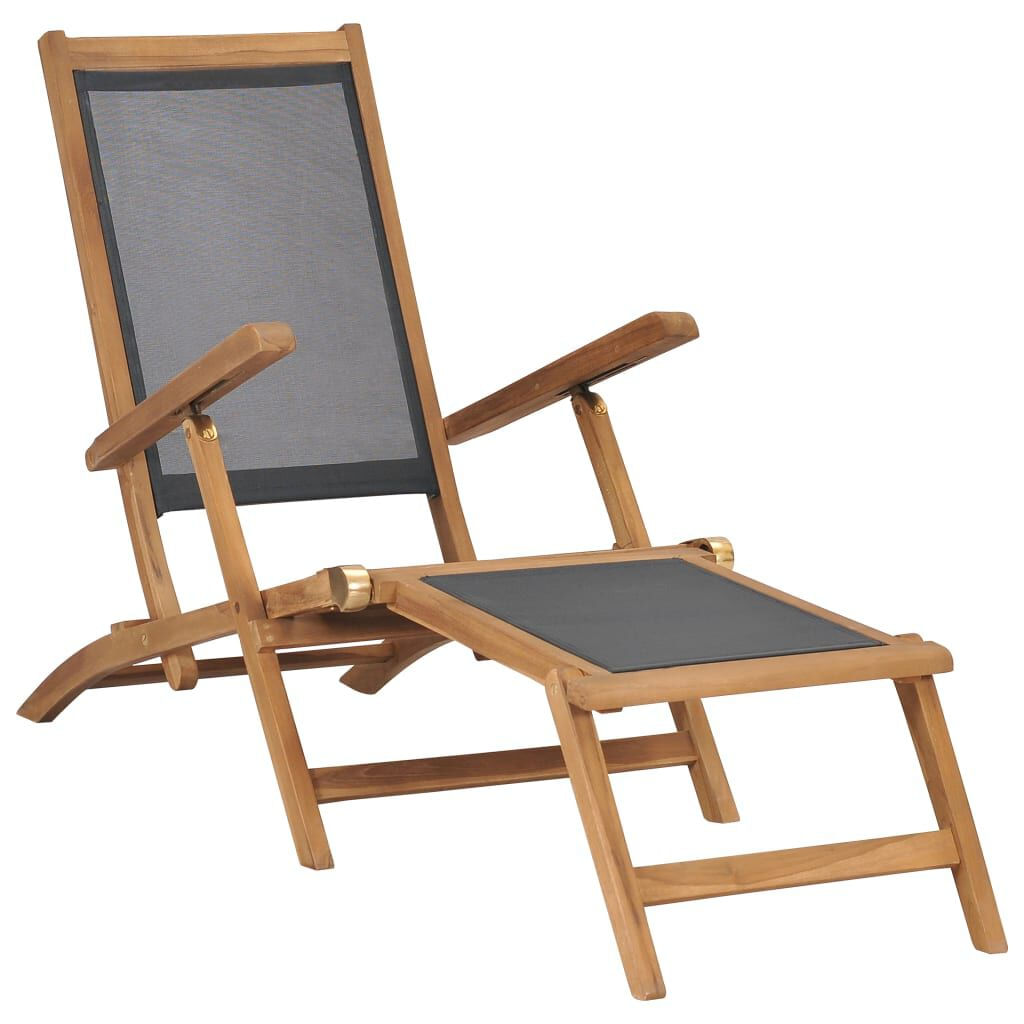 VidaXL 47410 sedia da esterno Terrazzo Seduta imbottita Teak Nero Sedia da Esterno con Poggiapiedi in Massello di Teak Nera