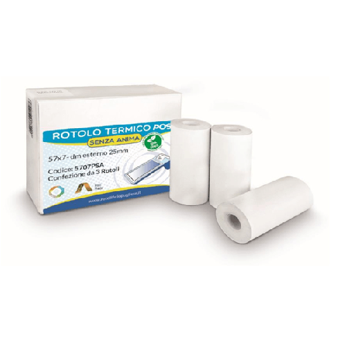 Rotolificio Pugliese Blister 3 rotoli carta termica 55gr BPA free 57mm x 7mt senza anima x POS