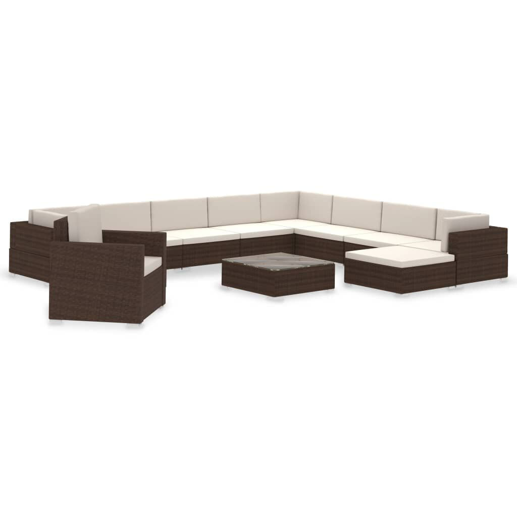 VidaXL Set Divani da Giardino 12 pz con Cuscini in Polyrattan Marrone VidaXL 41262 set mobili da esterno