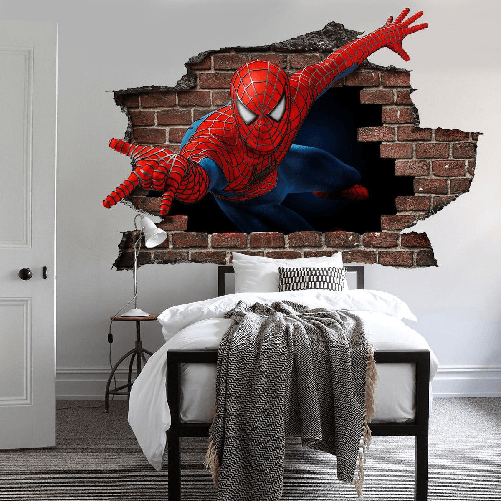 Adesivo parete murale effetto 3D Spiderman uomo ragno wall stickers 150x100 cm