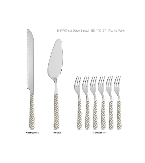 Set 8 Pz Posate da Dolce Moderne - Pied De Poule Tortora