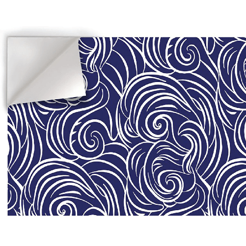 ONDE RICCE - Pellicola stampata adesiva in PVC finitura opaca Celeste / 100x1000 cm