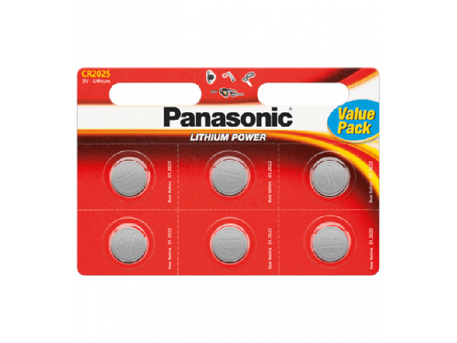 Panasonic Batteria al litio Panasonic, CR2025, 3 V -, alimentazione al litio, blister (confezione da 6) Tecxus CR2025 P 6-BL Panasonic Batteria monous