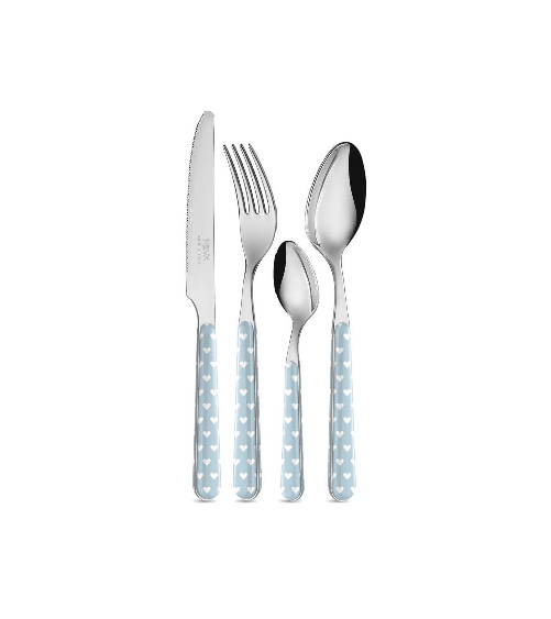 Servizio 24 Pezzi Posate Moderne - Cuoricini Azzurro