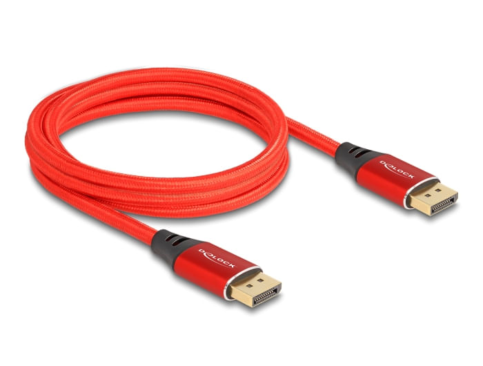 Delock Cavo DisplayPort 16K 60 Hz 2 m rosso in metallo DeLOCK Cavo DisplayPort 16K 60 Hz 2 m metallo rosso