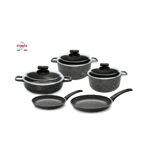 Hard Cook Set 8 Pz Batteria Pentolame Alluminio Antiaderente - Olympia