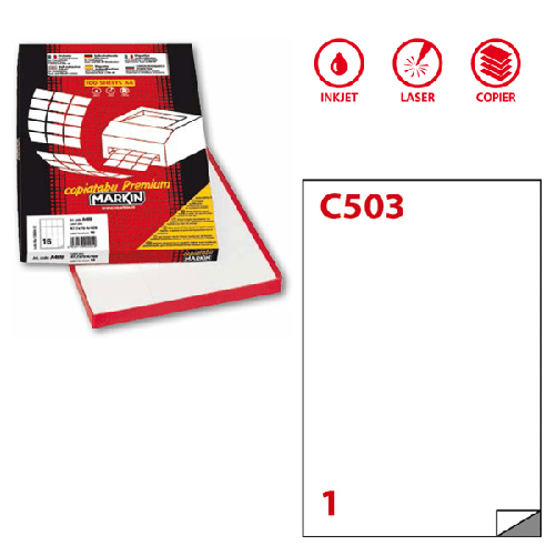 Etichetta adesiva C/503 bianca 100fg A4 210x297mm (1et/fg) Markin