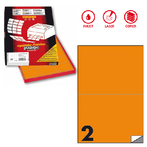 MARKIN Etichetta adesiva C/509 arancio fluo 100fg A4 210x148,5mm (2et/fg) Markin