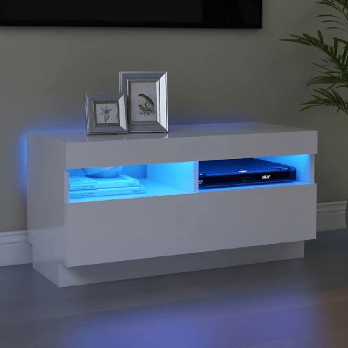 VidaXL Mobile Porta TV con Luci LED Bianco Lucido 80x35x40 cm VidaXL 804451 supporto TV e sistema audio