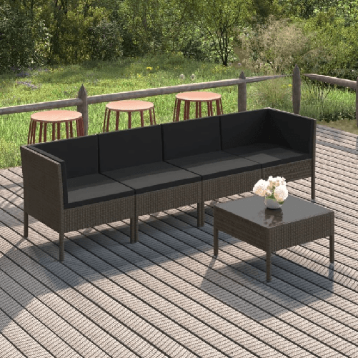 VidaXL Set Divani da Giardino 5 pz con Cuscini in Polyrattan Grigio VidaXL 3094338 set mobili da esterno
