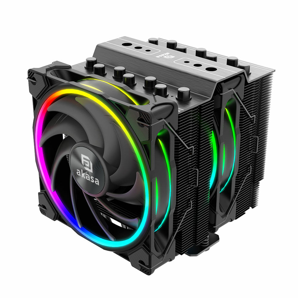 Akasa SOHO H7 Processore Raffreddatore d'aria 12 cm Nero 1 pz (Akasa Soho H7 ARGB CPU Cooler, Black, 2x 120mm PWM Fan, D Akasa SOHO H7 Processore Raff