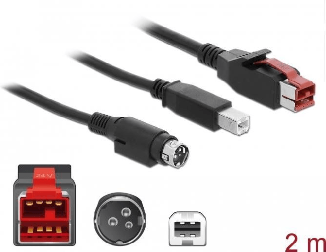 Delock Cavo PoweredUSB maschio 24 V > USB tipo B maschio Hosiden Mini-DIN 3 pin maschio 2 m per stampante POS e appuntam DeLOCK 85488 cavo USB USB 2.0