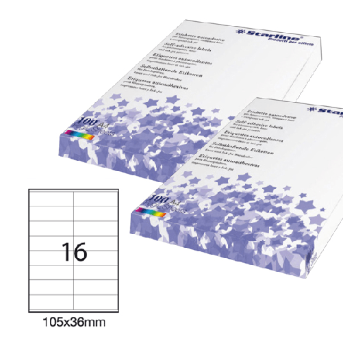 Etichetta adesiva bianca 100fg A4 105x36mm (16et/fg) STARLINE