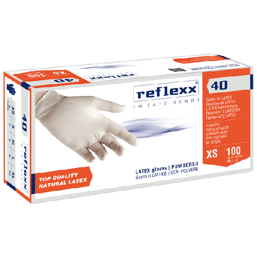 Reflexx Conf 100 Guanti In lattice c/polvere R40 taglia S bianchi Reflexx