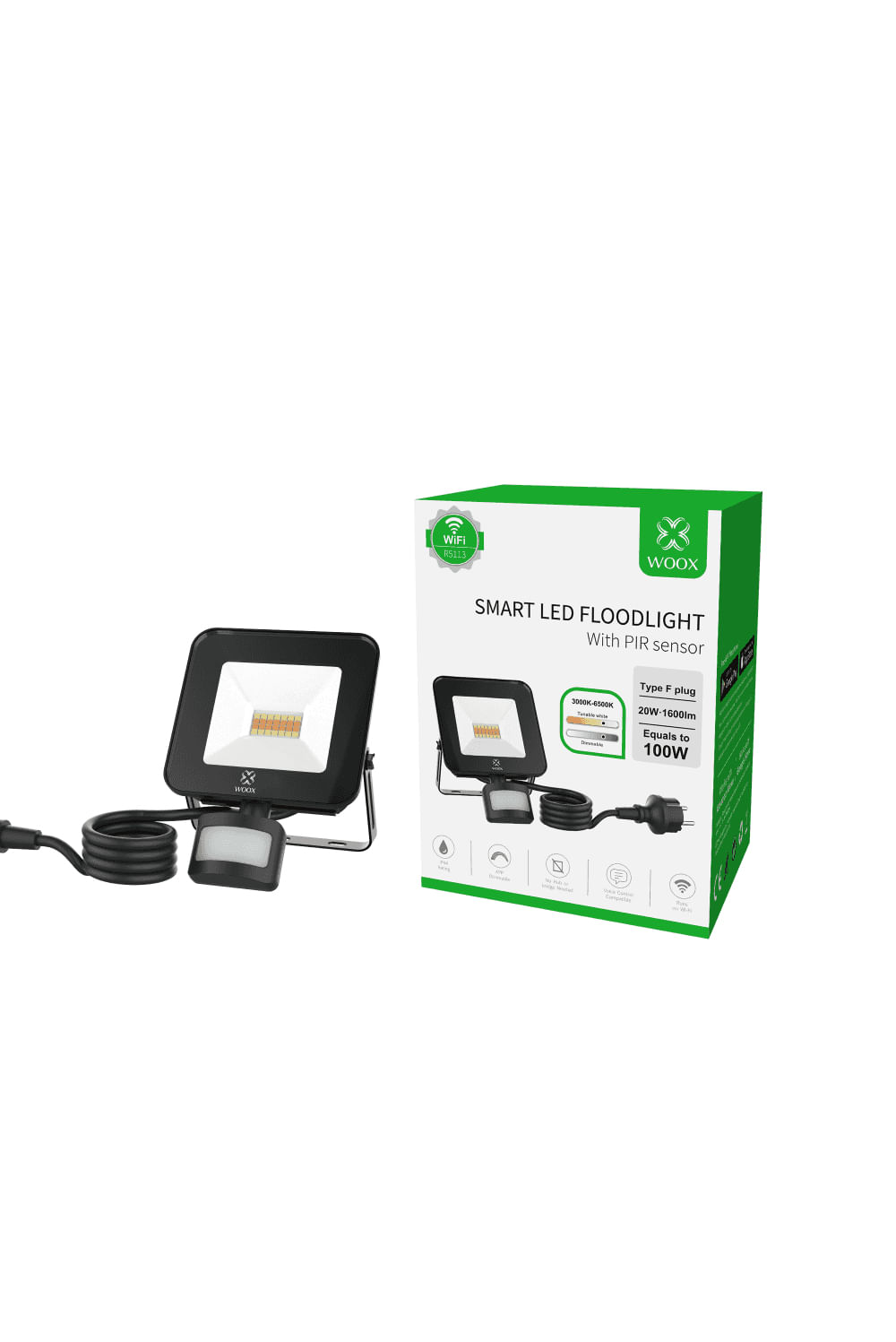Woox R5113, nero, IP44, alluminio, plastica, policarbonato PC, 1,5 m, orizzontale-verticale WOOX R5113 proiettore Nero 20 W LED G