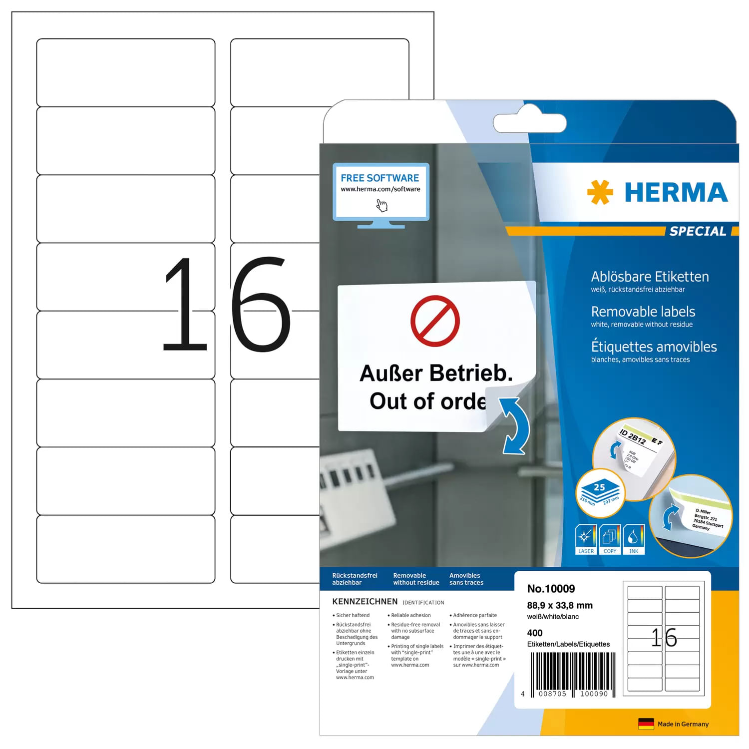 HERMA 10009 etichetta autoadesiva Rettangolo con angoli arrotondati Rimovibile Bianco 400 pz (HERMA Special - etiketter HERMA Special - Etichette in c