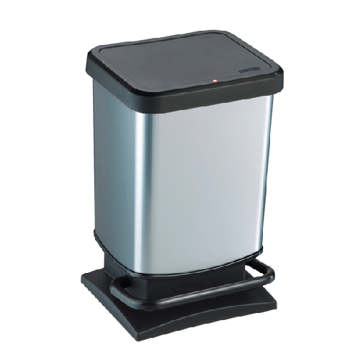 ROTHO Pattumiera a pedale Paso - 29x27x46 cm - 20 L - PPL metallizzato - nero/argento - Rotho