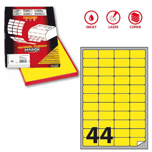 MARKIN Etichetta adesiva A/406 giallo fluo 100fg A4 47,5x25,5mm (44et/fg) Markin Markin X12563 etichetta autoadesiva Rotondo Rimovibile Bianco 250 pz