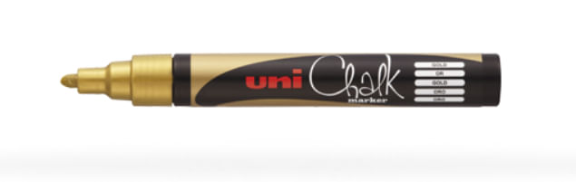 UNI MITSUBISHI Marcatore a gesso liquido UNI CHALK p.tonda oro UNI MITSUBISHI Uni-Ball ChalkGlass PWE5M OR evidenziatore in gesso Oro 1 pz