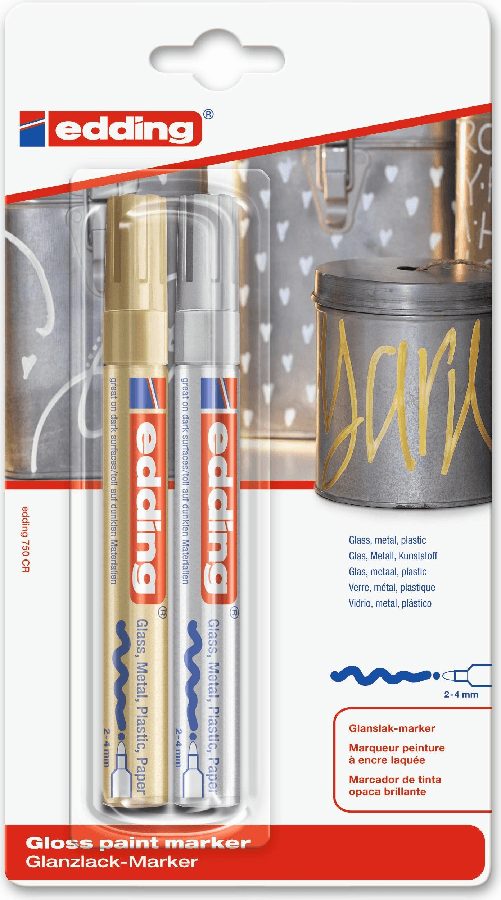 Edding e-750 - Gold - Silber - Gold - Silber - Rund - 2 mm - 4 mm - Glas - Metall - Kunststoff (4-750-2-1-53-54) Edding e-750 Oro, Argento
