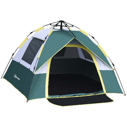 Outsunny Tenda da Campeggio 2 Posti con Apertura Automatica, Tasche Interne e Tappetino, 205x195x135 cm, Verde Oliva