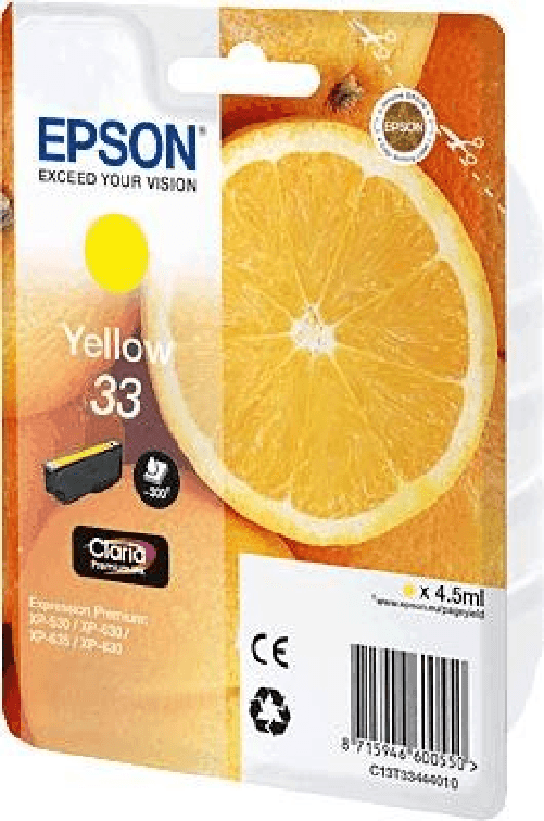 Epson ORIGINAL Epson Cartuccia d'inchiostro giallo C13T33444012 33 300 Seiten 45ml Epson Oranges C13T33444010 cartuccia d'inchiostro 1 pz Originale Gi