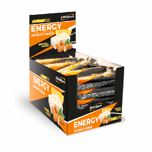EthicSport ENERGY GOLD box 30 pezzi gusto Mandorla Arancia 35g