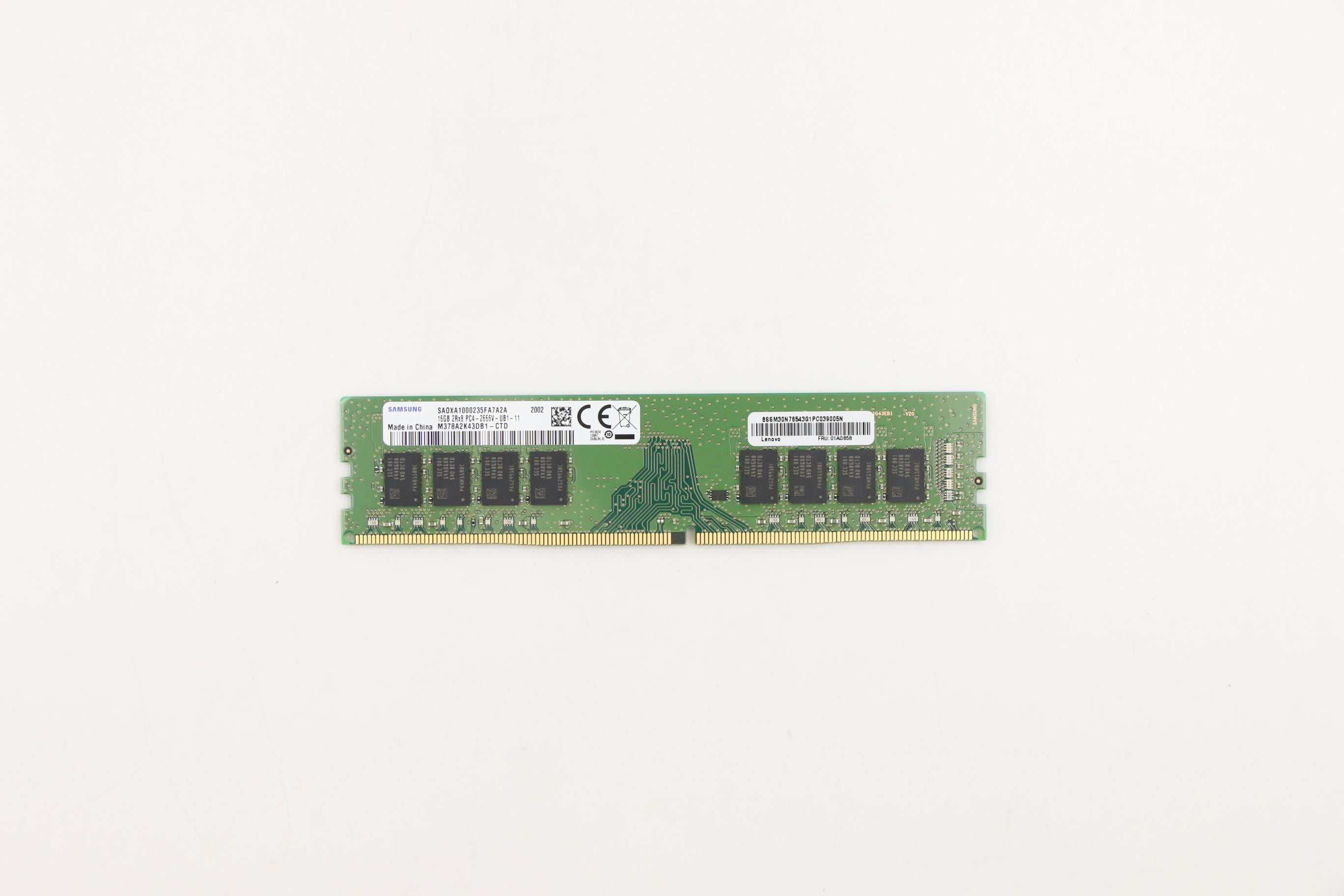 Lenovo 01AG858 memoria 16 GB 2 x 8 GB DDR4 2666 MHz (M378A2K43DB1-CTD - Warranty: 3M) Lenovo 01AG858 memoria 16 GB 2 x 8 GB DDR4 2666 MHz