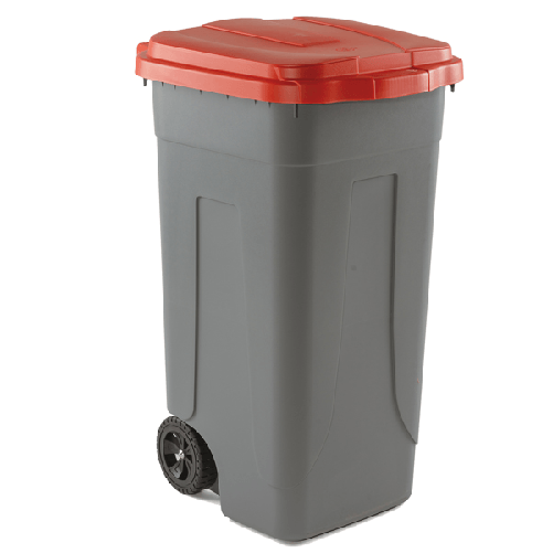 MobilPlastic Bidone mobile Cento 100Lt grigio c/coperchio rosso per raccolta differenziata