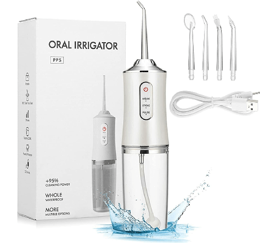 Idropulsore Dentale Portatile, 3 Modalità, 4 Punte Intercambiabili, Irrigatore Orale Ricaricabile USB