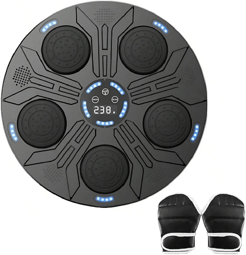 Macchina da Boxe Musicale da Parete con Luci RGB, Suoni, Regolabile, con Guantoni Allenamento, Fitness, Sport
