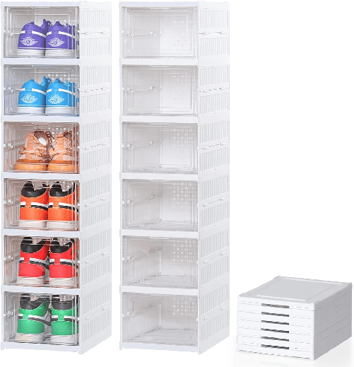 MF artSHOP Scarpiera 6 Ripiani Richiudibile, Scatole per Scarpe Scarpiera 6 Ripiani Richiudibile, Scatole per Scarpe, Set di 6 Organizzatori Porta Sc