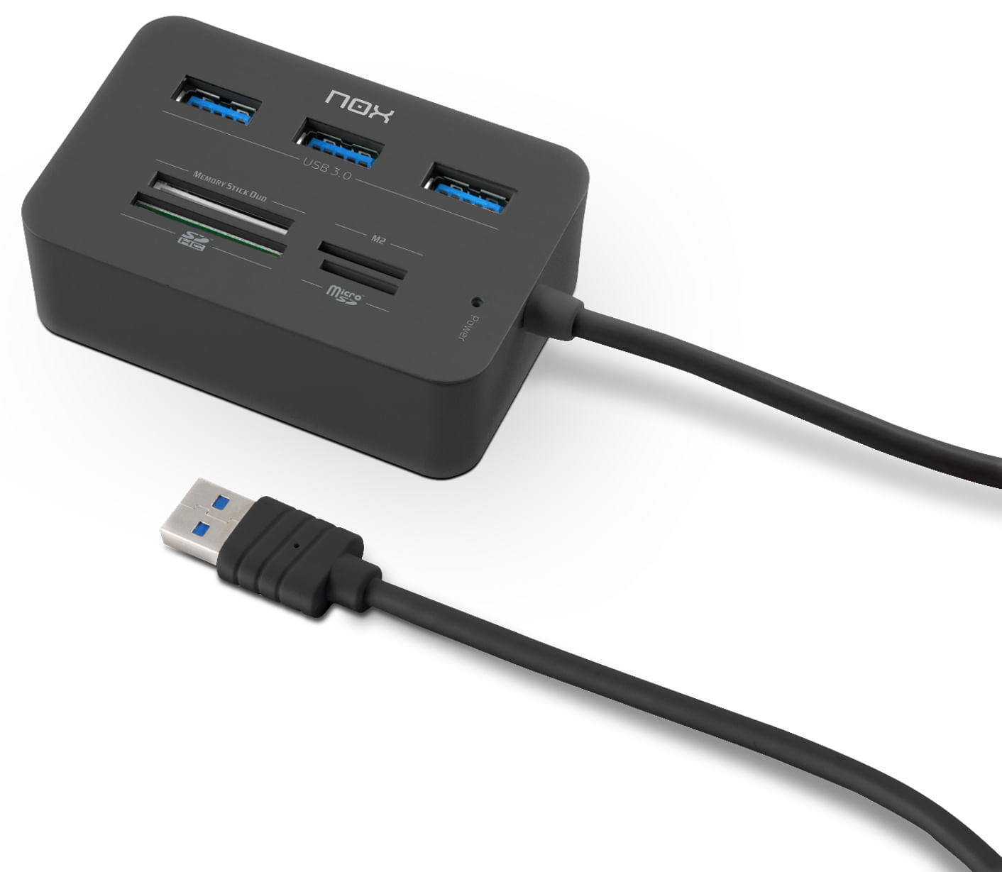NOX Reader One Hub USB-A con 3x USB-A 3.0, Memory Stick Duo, SD, SDHC, M2, MicroSD NOX Lite Reader One Cablato USB 3.2 Gen 1 (3.1 Gen 1) Type-A Nero