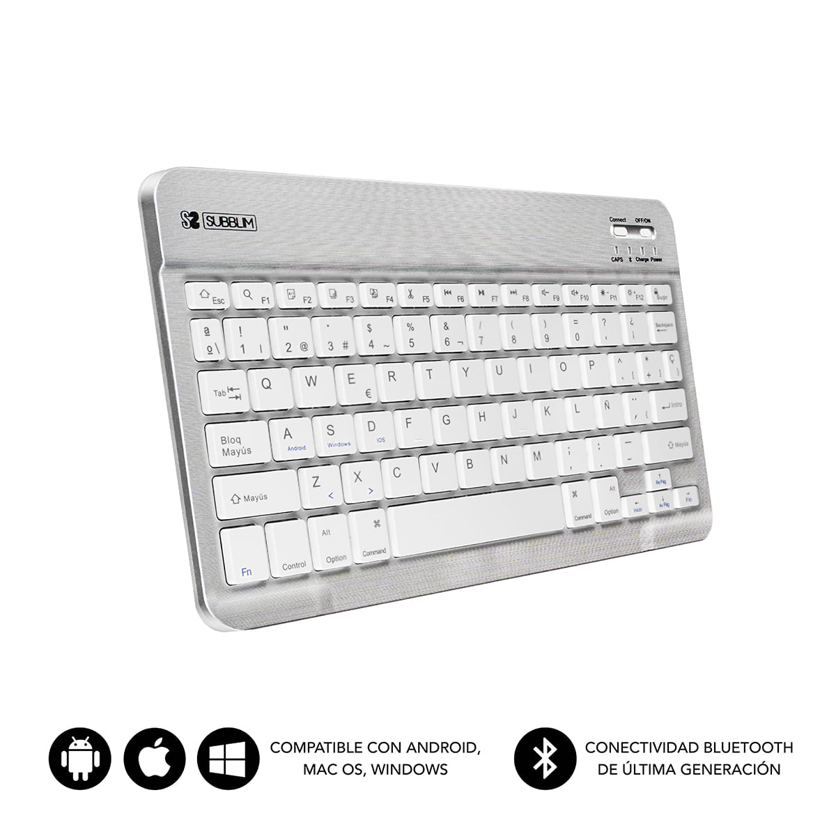 Subblim Tastiera Subblim Smart Bluetooth - Ultrasottile e Ultraleggera - Connettivit Wireless Bluetooth 30 SUBBLIM TECLADO SMART BLUETOOTH SILVER QWE