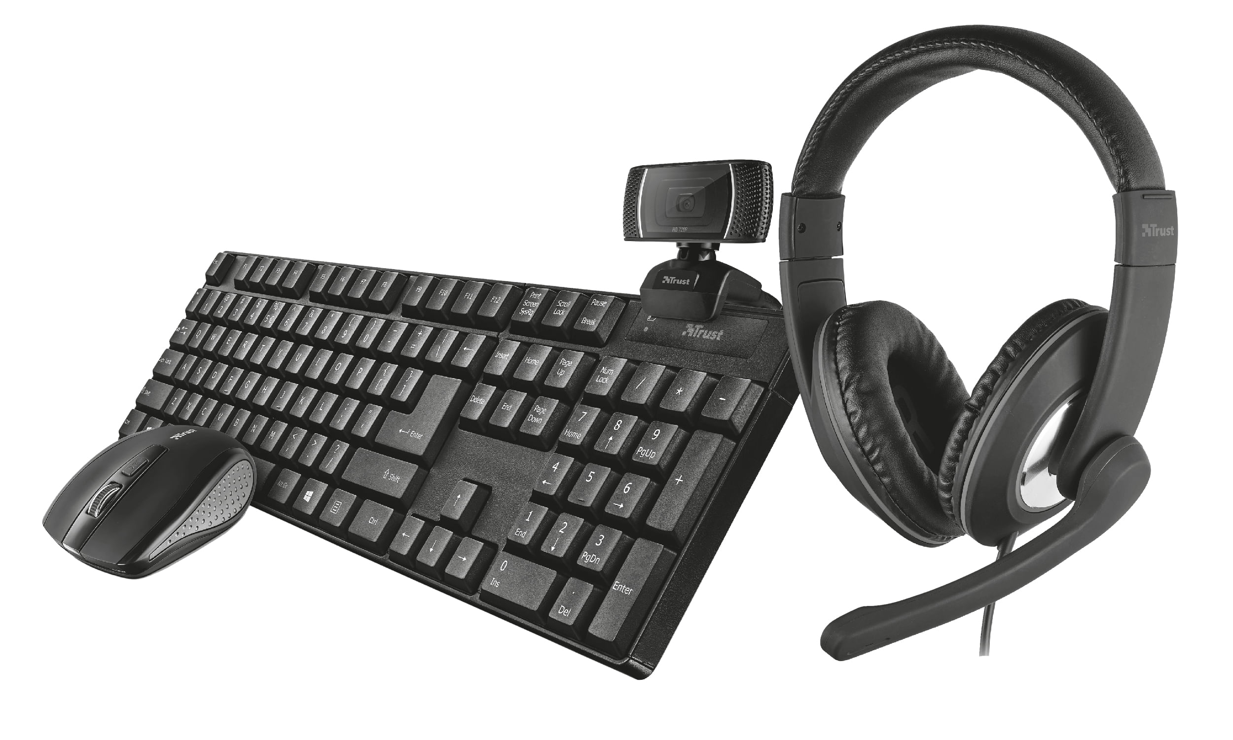 TRUST QOBY 4 IN 1 HOME OFFICE SET KIT TASTIERA MOUSE WEBCAM CUFFIE 24041 Trust Qoby tastiera Mouse incluso Ufficio RF Wireless QWERTY Italiano Nero