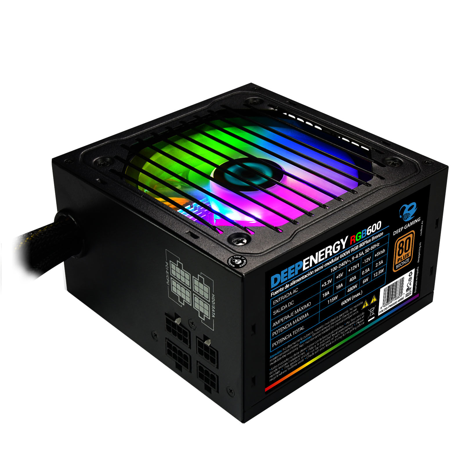 DeepGaming Deep Gaming DeepEnergy RGB600 alimentatore per computer 600 W 20+4 pin ATX ATX Nero Deep Gaming DeepEnergy RGB600 alimentatore per computer