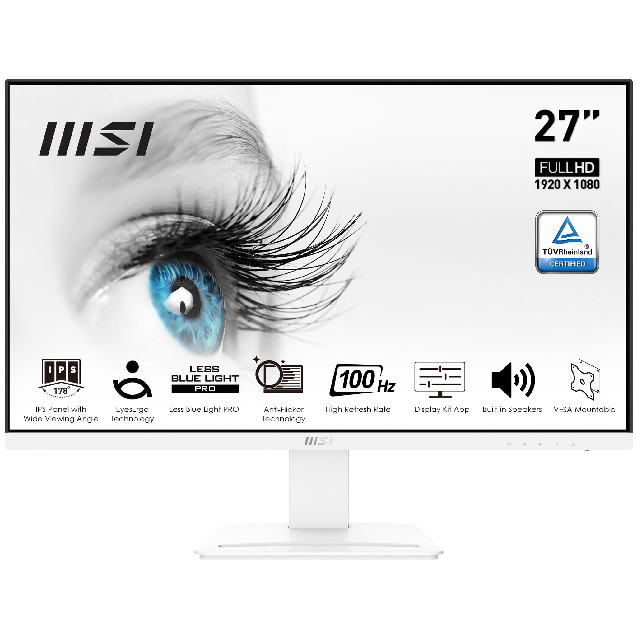 MSI MONITOR 27 LED IPS 16:9 FHD 1MS 100Hz, INCLINABILE, VESA 75X75, VGA/DP/HDMI, MULTIMEDIALE, BIANCO MSI Pro MP273AW Monitor PC 68,6 cm (27") 1920 x