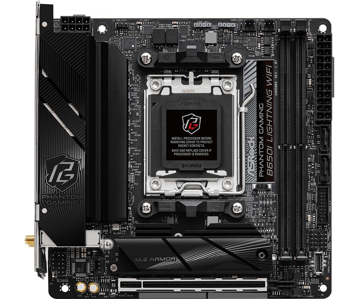 Asrock B650I LIGHTNING WIFI, AMD B650, AM5, Mini ITX, 2 DDR5, HDMI, Wi-Fi 6E, 2.5G LAN, 2x M.2 Asrock B650I Lightning WiFi AMD B650 Socket AM5 mini IT